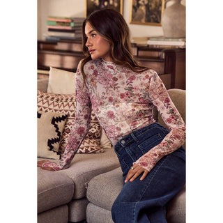 Floral Mesh Sheer Knit Top