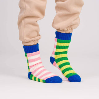 Super Stripe Knit House Socks in Lime Green