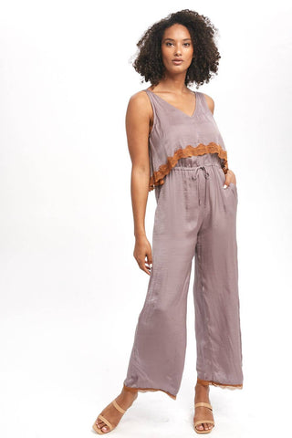 Lace Edge Jumpsuit in Dusty Lavender