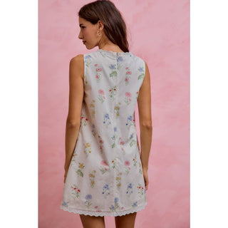 Floral Sleeveless Dress with Lace Trim