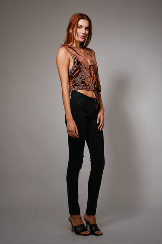 Embroidered Velvet Vest in Brown