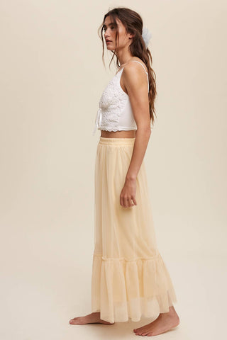 Ruffle Maxi Tulle Skirt in Light Mustard