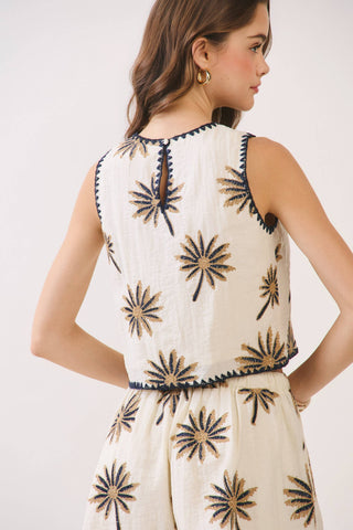 Palm Tree Embroidered Neutral Set