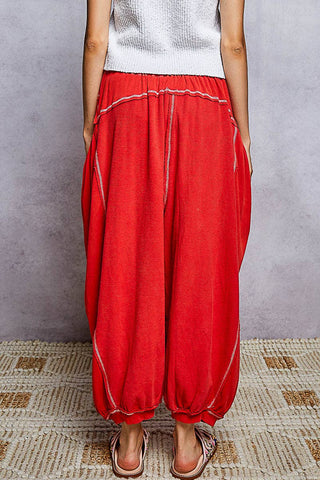 Thermal Double Gauze Rib Pants in Cherry Red