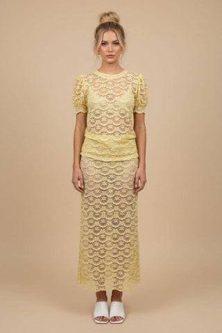 Floral Mesh Lace Top in Mustard
