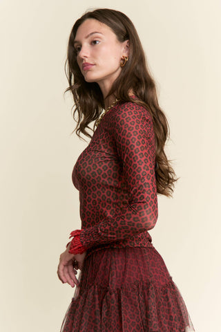 Red Leopard Pattern Mesh Top