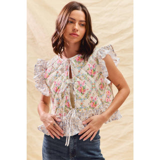 Floral Ruffle Quilted Vest
