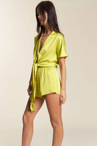 Satin Deep V-Tie Front Top with Shorts Set