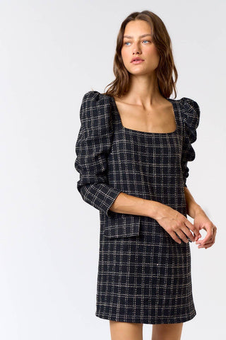 Plaid Puff Sleeve Mini Dress