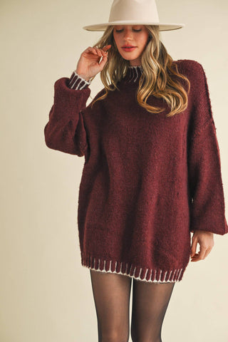 Oversized Mock Neck Sweater in Mauve