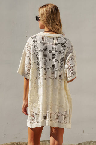 Open-Knit Collared Tunic in Ivory