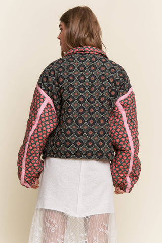Quilted Bomber Jacket in Rose Garden