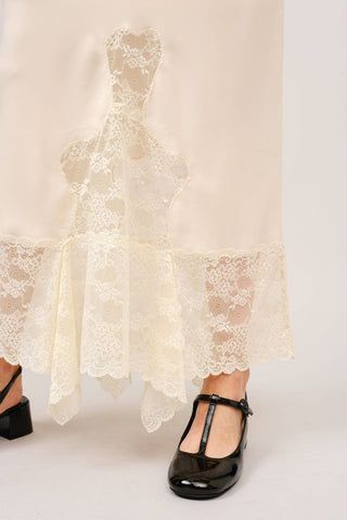 Satin Lace Maxi Skirt in Cream