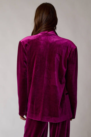 Fringed Velvet Blazer Jacket in Berry