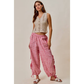 Plaid Jogger Track Pants in Pink