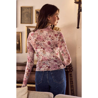 Floral Mesh Sheer Knit Top