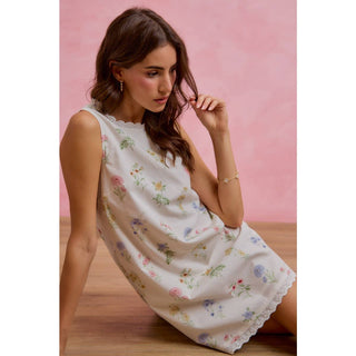 Floral Sleeveless Dress with Lace Trim
