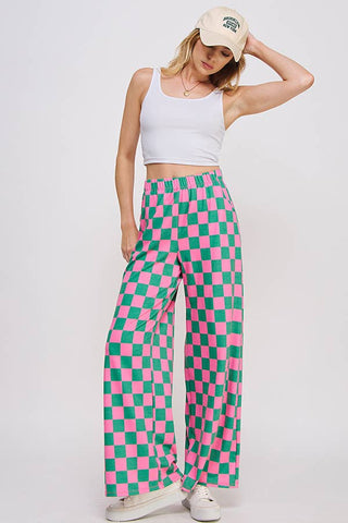 High Waisted Checkered Knit Pants
