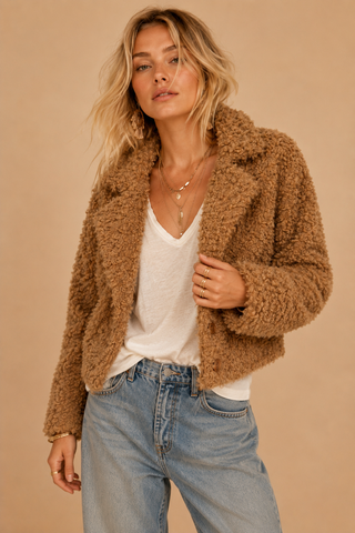 The Teddy Crop Jacket in Caramel