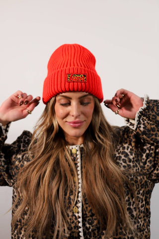 Cheetah Beanie in Red