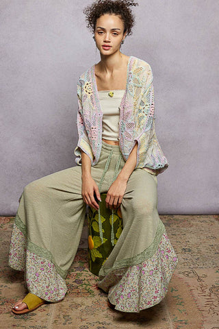 Oversized V-neck Batwing Sleeve Crochet Cardigan