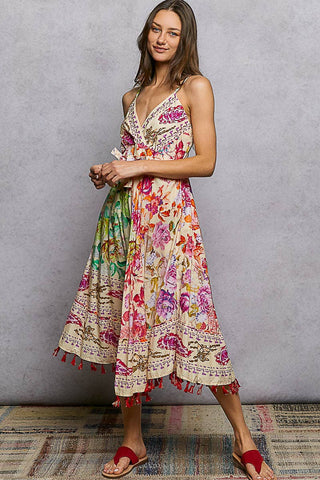 Bohemian Floral Woven Midi Dress