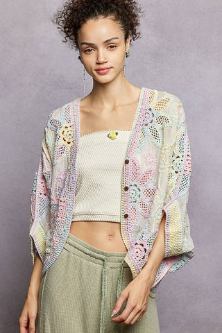 Oversized V-neck Batwing Sleeve Crochet Cardigan