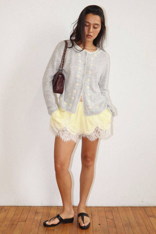 Lace Trim Flowy Shorts in Lemon