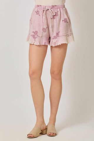 Embroidered Shorts in Washed Rose