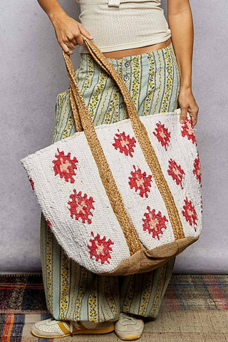 Floral Cotton Weave Tote Bag