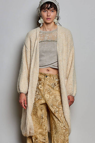 Boucle Knit Oversized Cardigan in Almond