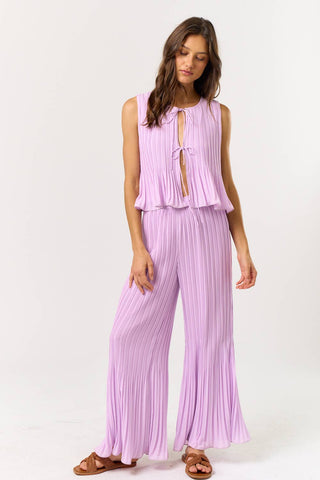 Lavender Tie Front Pleated Set