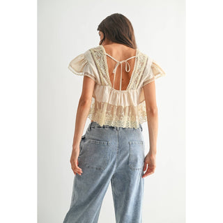 Lace-trimmed Blouse in Sand