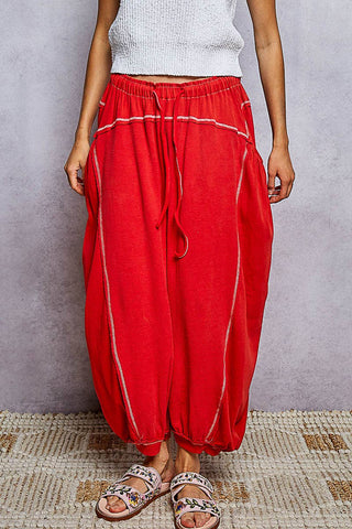 Thermal Double Gauze Rib Pants in Cherry Red