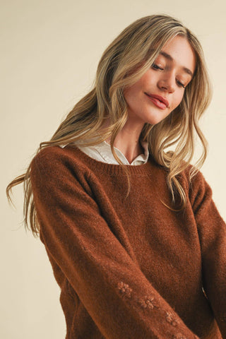 Floral Knit Puff Sleeve Sweater