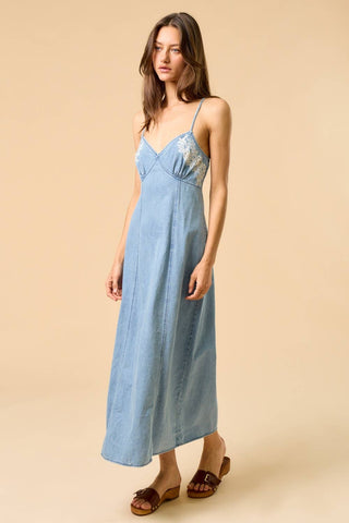 Maxi Denim Dress with Embroidery