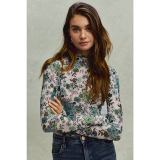 Floral Print Mesh Long Sleeve