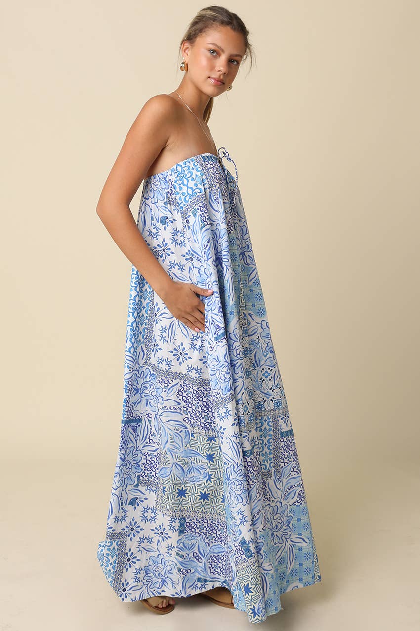 Clover Tile Print Strapless Maxi Dress – Figgy
