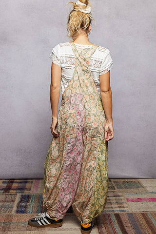 Boho Floral Print Overall in Rose Lemon