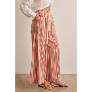 Red Multi Toned Striped Wide Leg Pants