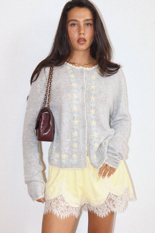 Lace Trim Flowy Shorts in Lemon