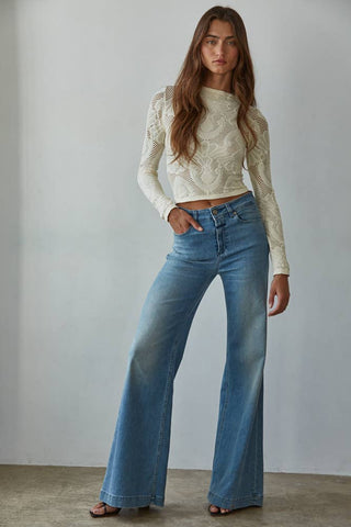 Knit Jacquard Mock Neck in Cream