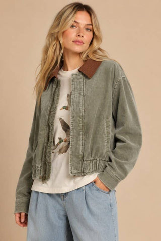 Corduroy Bomber Jacket in Ash Olive
