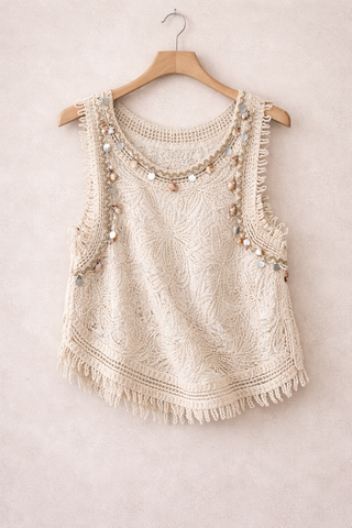Beaded Embellishments Hand-Crocheted Top