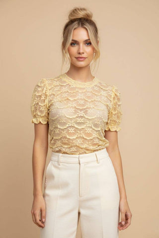 Floral Mesh Lace Top in Mustard