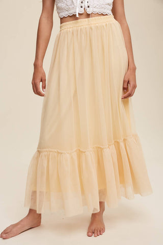 Ruffle Maxi Tulle Skirt in Light Mustard