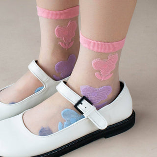 Daisy Flower Mesh Casual Socks: Pink