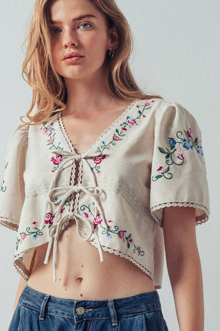 Embroidered Boho Crop Top