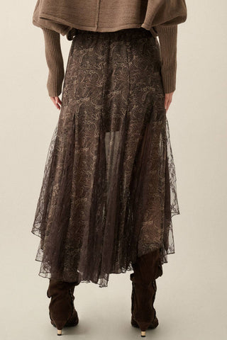 Paisley Chiffon & Lace Godet Maxi Skirt