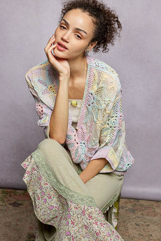 Oversized V-neck Batwing Sleeve Crochet Cardigan